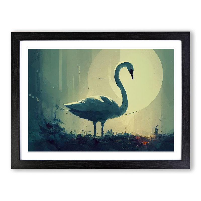 Swan Art Painting Vol.2 1 Piece Single Picture Frame Painting, 34cm H x 46cm W x 2cm D, Black Framed