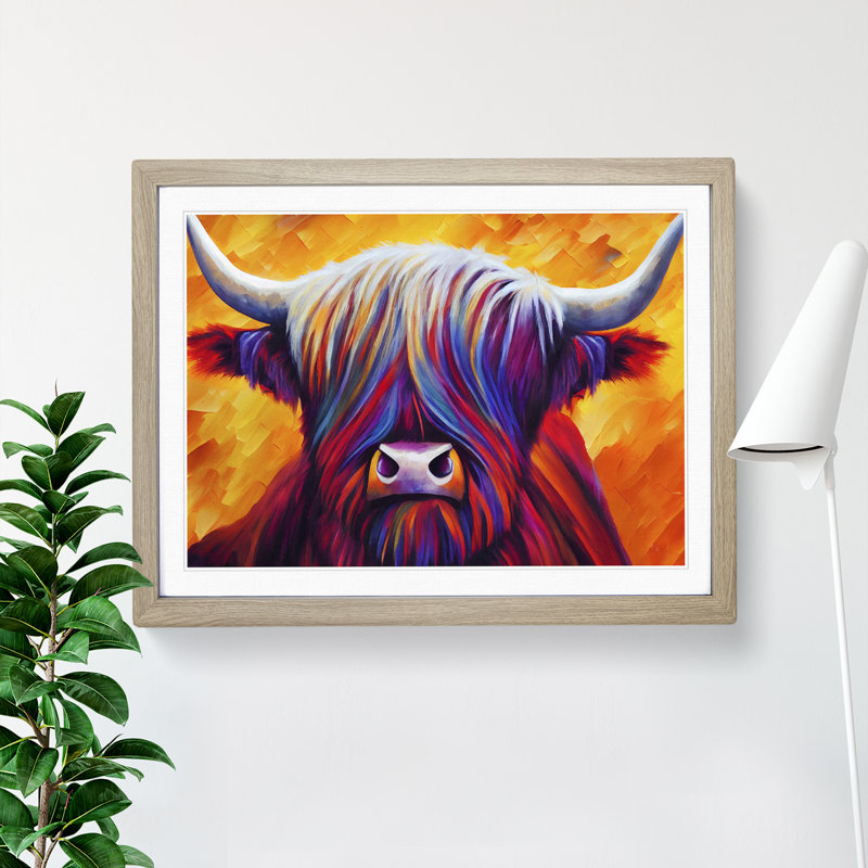 Highland Cow Vol.4 Abstract - Single Picture Frame Painting, 46cm H x 64cm W x 2cm D, Oak