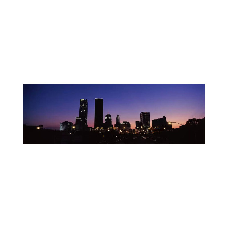 Downtown Skyline At Night, Oklahoma City, Oklahoma, USA by Panoramic Images - Wrapped Canvas Panoramic Print