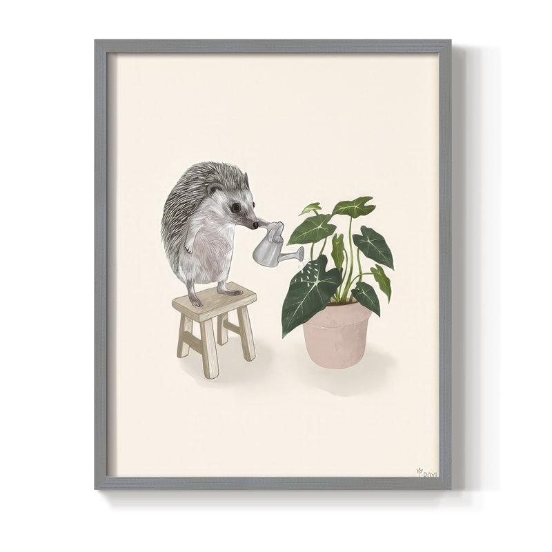 Happy Gardening II Framed Print - Solid Wood, Gray, 11" H x 9" W