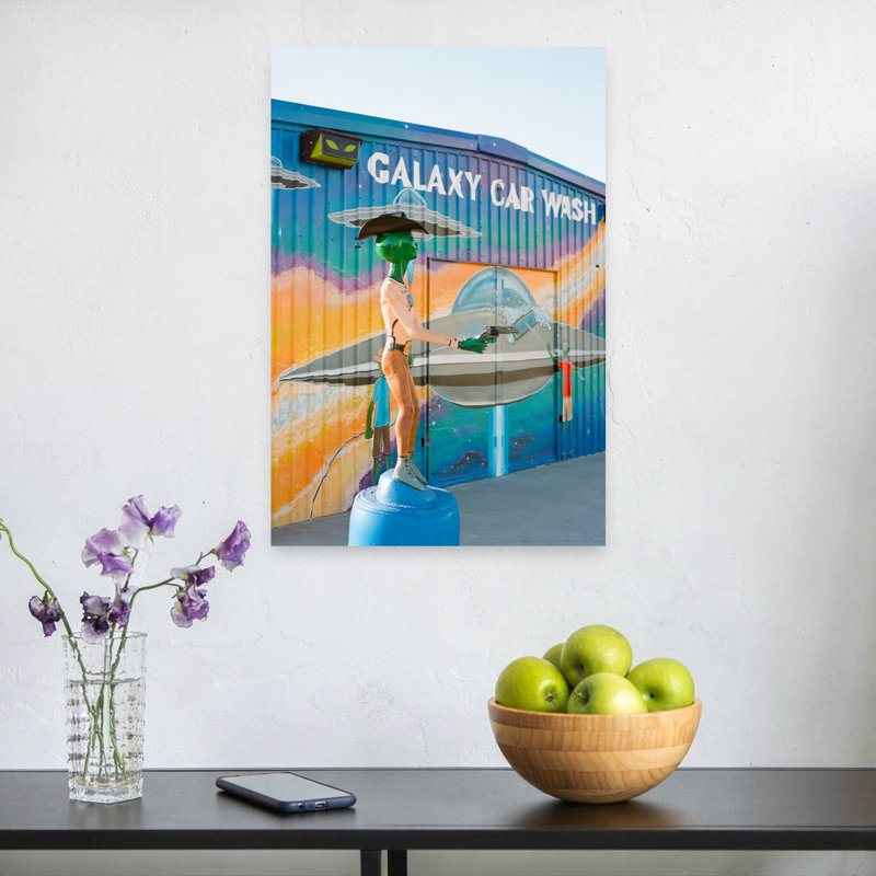 Space Cowboy Car Wash Colorful Vibrant Whimsical Architecture Wall Art Print by Bethany Young - Wrapped Canvas Print
