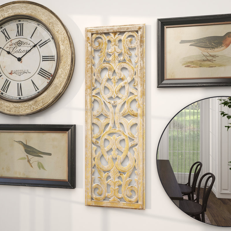 Gold Carved Wooden Floral Scroll Wall Decor Panel