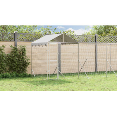 Vidaxl Outdoor Dog Kennel With Roof Silver Galvanized Steel