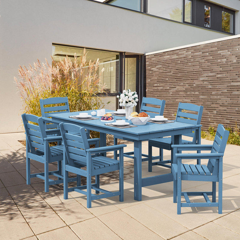 Reata 66.9" L 6-Person Rectangular Weather-Resistant Outdoor Dining Set , Navy Blue