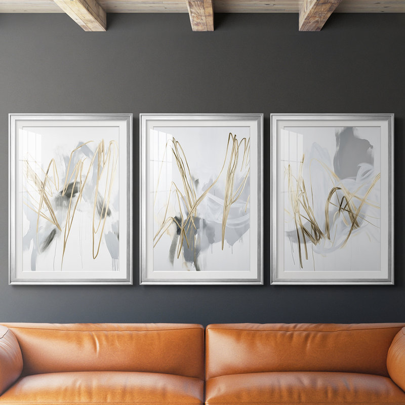 Série ABSTRACT DCCLxxIX - Impression sur mesure de qualité supérieure avec mat - 3 pièces, H 27 po x l 57 po, Argent argent