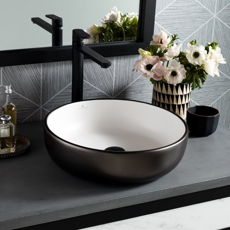 Bliss Ceramic Round Drop-In Bathroom Sink, Gunmetal