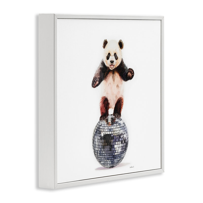 Panda en équilibre sur boule disco, estampe numérique, design par Amanda Greenwood, H 24 po x l 24 po