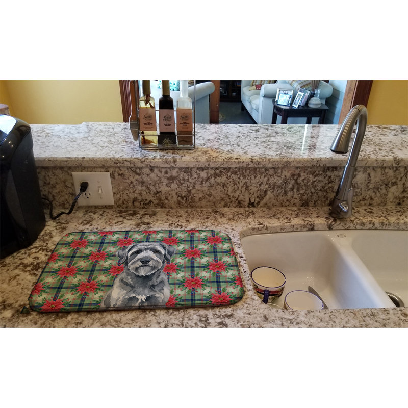 Tapis de vaisselle gris Bouvier des Flandres Christmas PoinsettIas