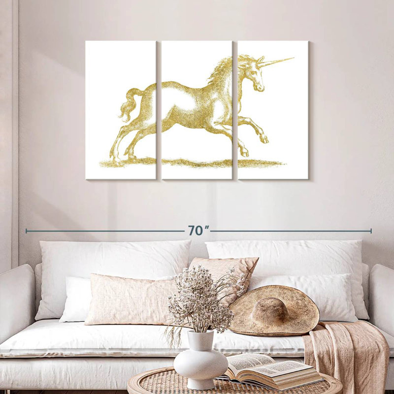 Kelan Golden Unicorn Fantasy, 28" H x 45" W