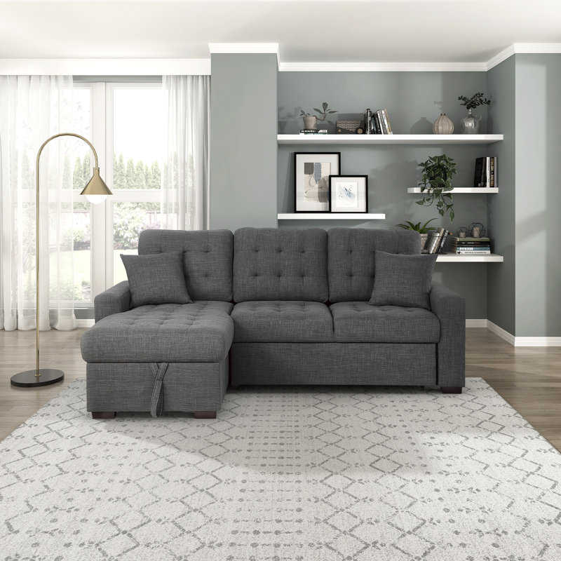 Jerrud Sectional With Right Chaise, 38" H x 87" W x 61"D, Left Hand Facing, Herman Dark Gray Polyester