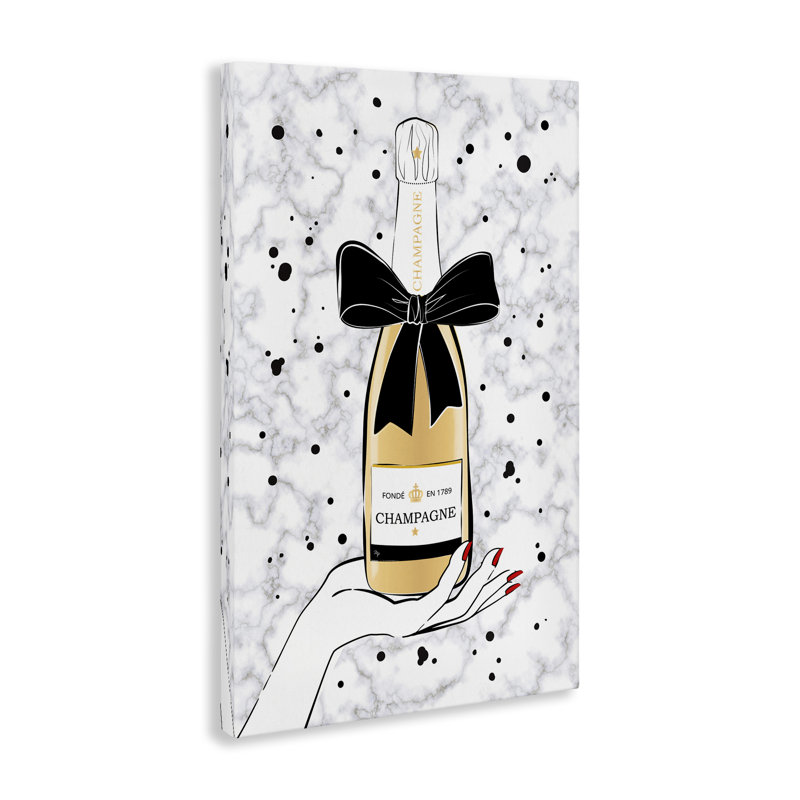 «Tenant une bouteille de champagne», art mural par Martina Pavlova, H 36 po x l 24 po