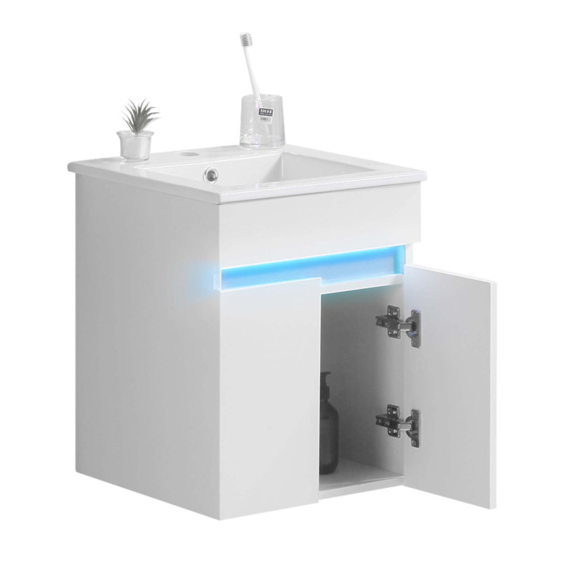 Meuble-lavabo mural moderne de 16 pouces avec radars et grand rangement, pour les petits espaces