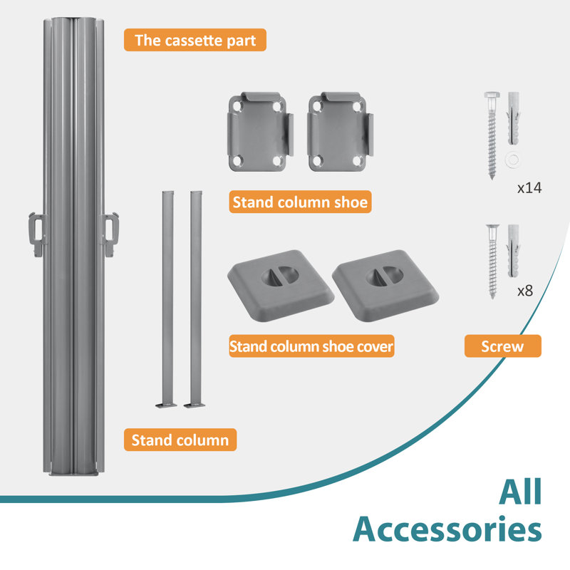 Gray 71'' x 236'' Retractable Aluminum Patio Awning