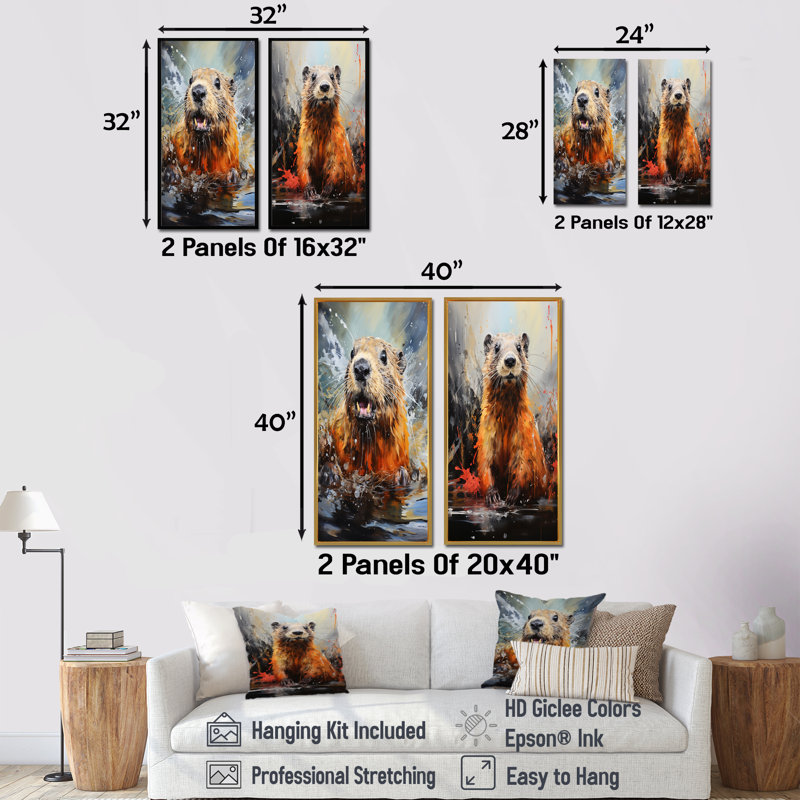 «Brown Dance Beaver I», ensemble de 2 impressions sur toile Beaver, Toile tendue, H 28 po x l 25 po