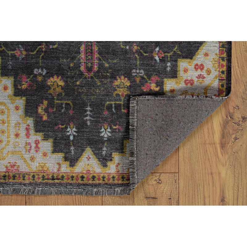 Laurel Gazia Machine Woven Polyester No Pattern Area Rug in Black, Rectangle 8' x 10'