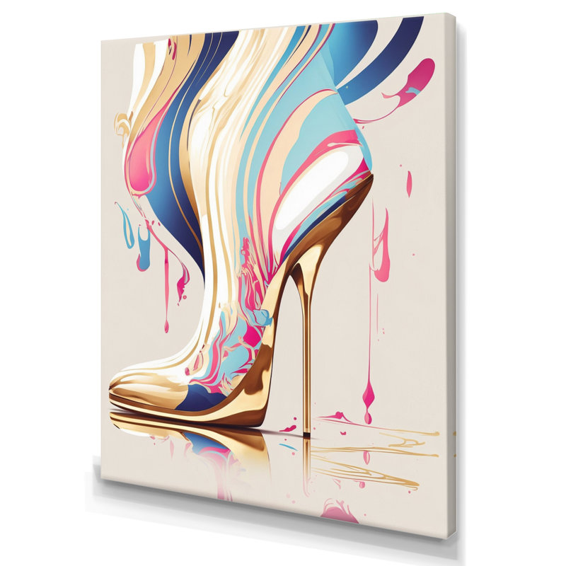 Rose et bleu Art Déco, bottes à talons hauts I - impressions encadrées de mode, H 32 po x l 24 po x P 1 po, Toile tendue