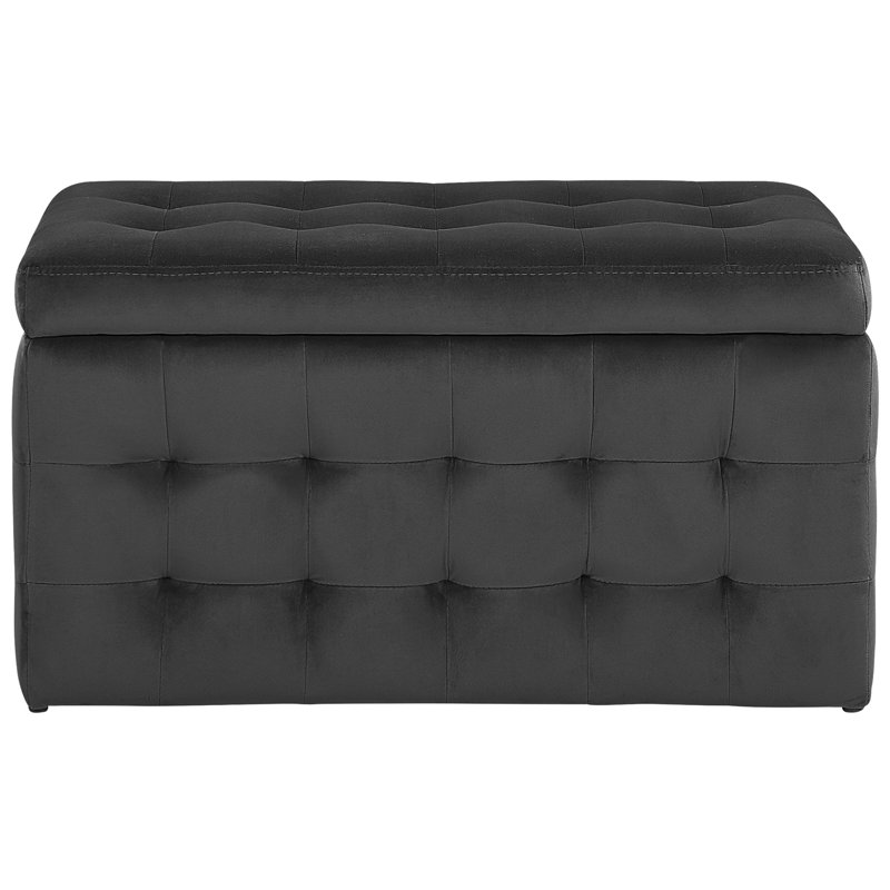 Francina 72cm Wide Velvet Tufted Rectangle Solid Colour Ottoman with Storage, Black