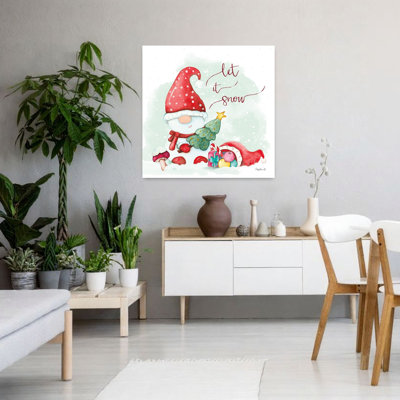 Let It Snow Snowman Gnome Whimsical Abstract Contemporary Winter Landscape Wall Art Print