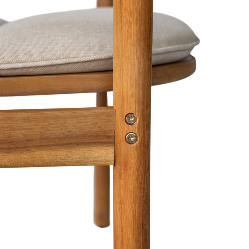 A Pair Of Club Chairs With Beige Cushions, Wood Frame, Eucalyptus Legs, Slightly Curved Back And Slatted Seat, For Patio Use 2 Featuring Removable Build, Modern Design , Outdoor Comfort