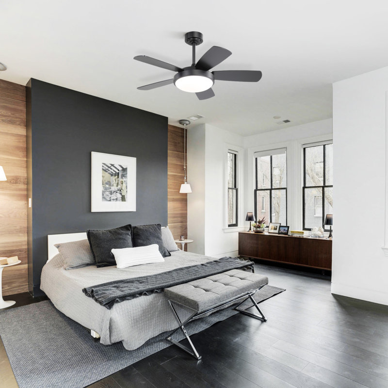 42 Inch Ceiling Fan With 22W LED Light And Remote Control MDF Blades Reversible DC Motor, Black