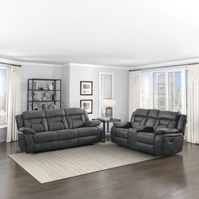 Driscoll Traditional 2-Piece Living Room Set with Polished Microfiber Upholstery, Manual Tab Pull Reclining & Foam over Pocket Coils Comfort