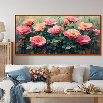 «Countryside Spring Symphony Of Roses Field - Roses», reproduction d'art sur toile encadrée