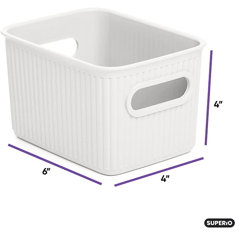 Ensemble de paniers en plastique nervuré, 4, Blanc