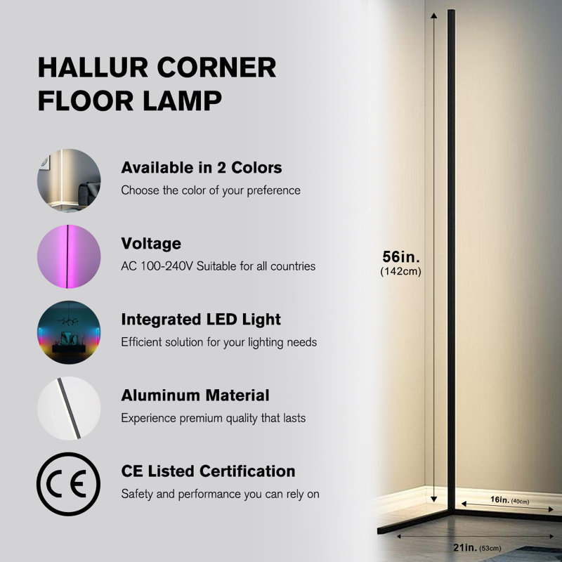 Lampe sur pied de coin Hallur / blanc chaud + intensité variable, Blanc