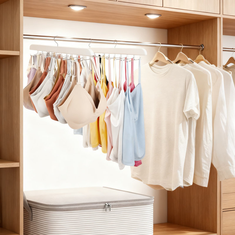 Cintre de qualité supérieure en bois pour débardeur avec crochets rotatifs à 360 degrés, 24 organisateurs de garde-robe pliables à faible encombrement pour dessus et accessoires