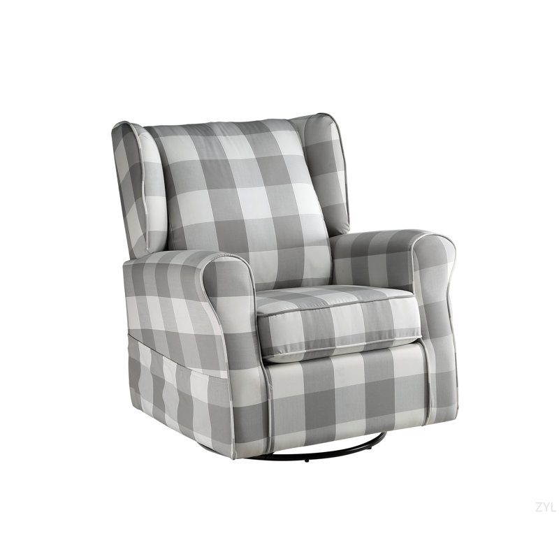 Gray&White Fabric Glider Chair With Swivel, Gray, No