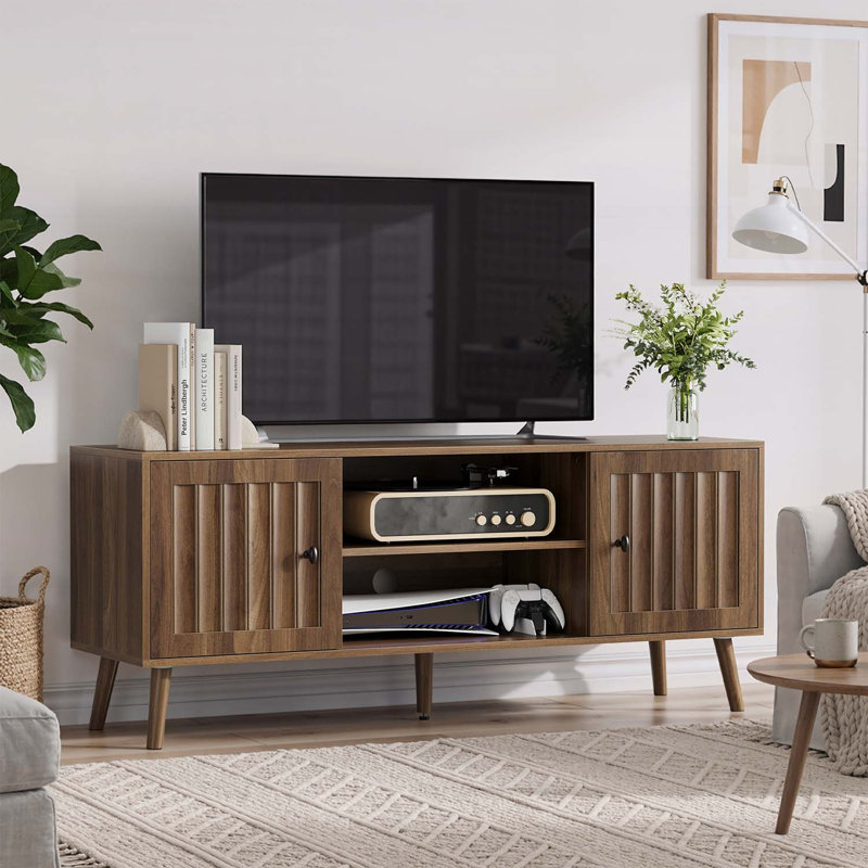 Console en bois avec 2 portes à rainures verticales