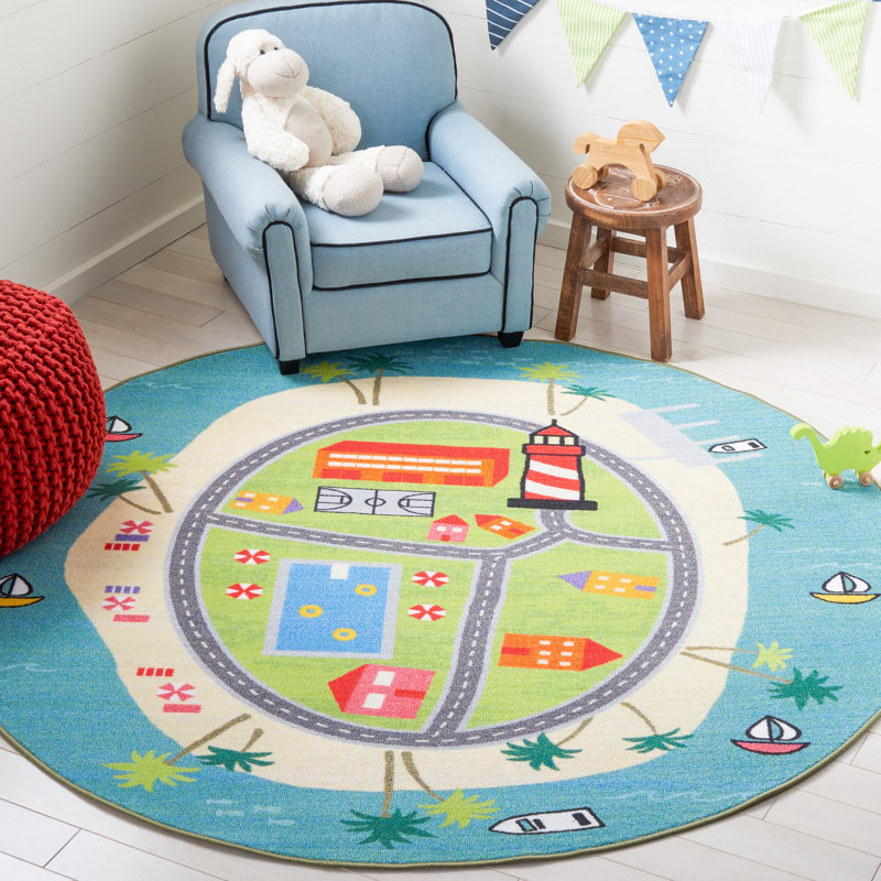 Kids Playhouse 200 Performance Machine Washable Rug, Round 5'