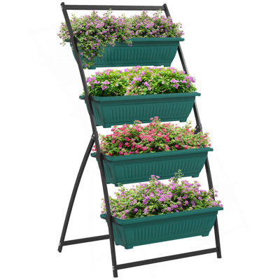 Outsunny Raised Garden Bed/ 4 Tier Vertical Garden Planter Set/ 4 Outdoor Planter Boxes With Stand/ Self Draining Design Elevated Garden For Vegetable/ Flowers & Herbs/ Green