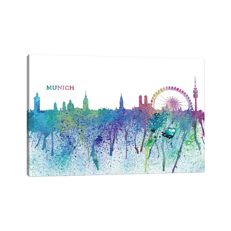 Munich Germany Skyline Silhouette Impressionistic Splash by Markus & Martina Bleichner - Wrapped Canvas Print