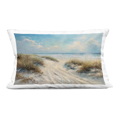 Shoreline Serenity Beach Decorative Printed Throw Pillow design by LSR Creative Studio