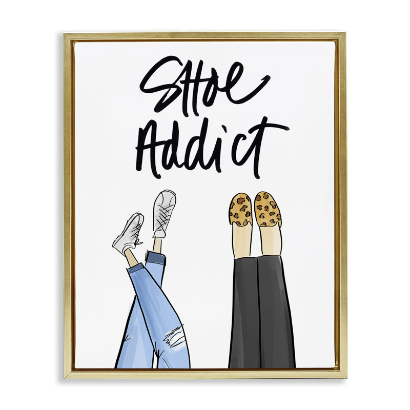 Art mural sur toile encadré gris "Shoe Addict" par Anna Quach, H 31 po x l 25 po, Cadre flottant métallique doré