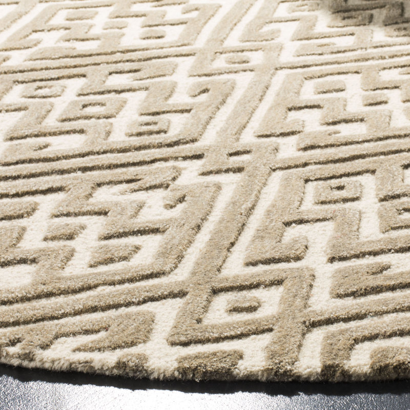 Oldroyd Geometric Handmade Tufted Wool Ivory/Grey Area Rug, Rectangle 2' x 3'