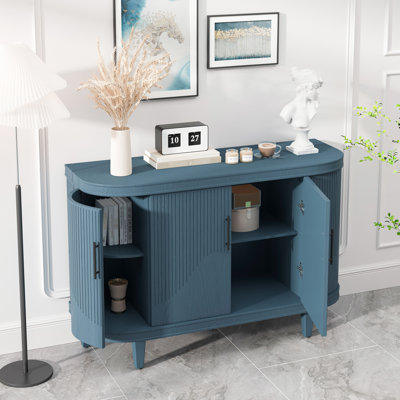 Armoire moderne en bois bleu de 47,2 pouces avec tablettes intérieures réglables pour la cuisine, le couloir, la console de 47,2 pouces, le rangement, 4 portes et le salon