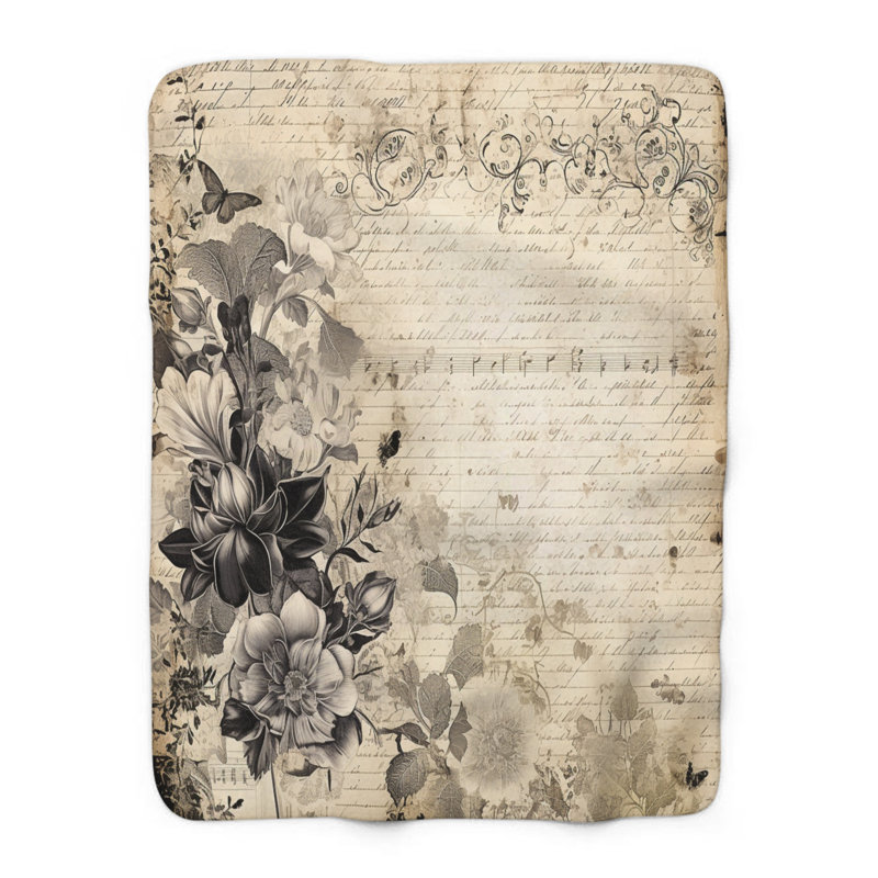 «Vintage Blossom Elegance» - couverture en sherpa de qualité supérieure 1 pièce - reproduction d'art luxueuse, Grand lit