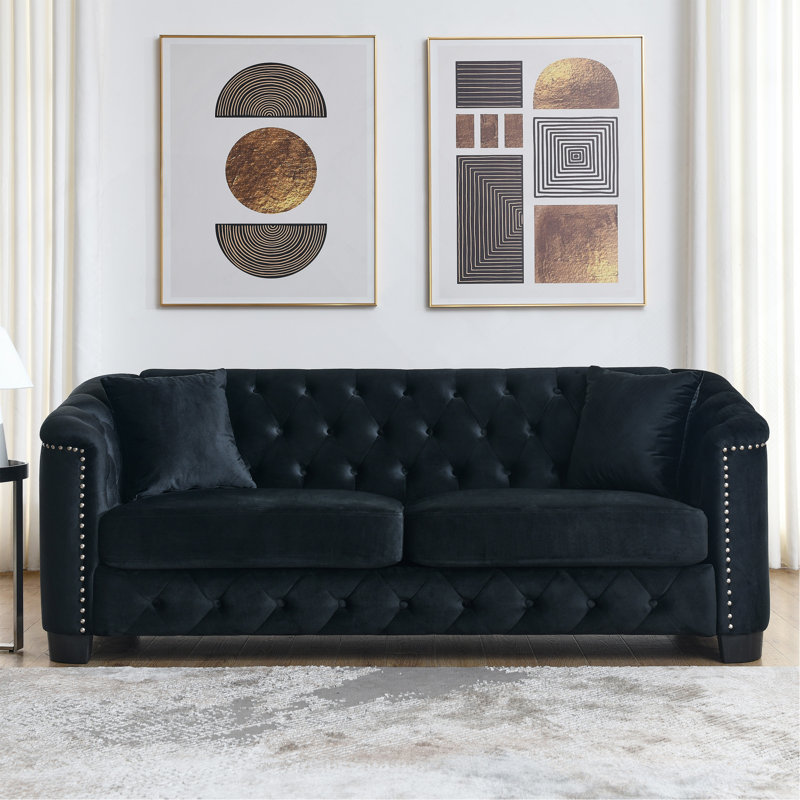 Canapé Chesterfield moderne de 77 pouces en velours, Noir