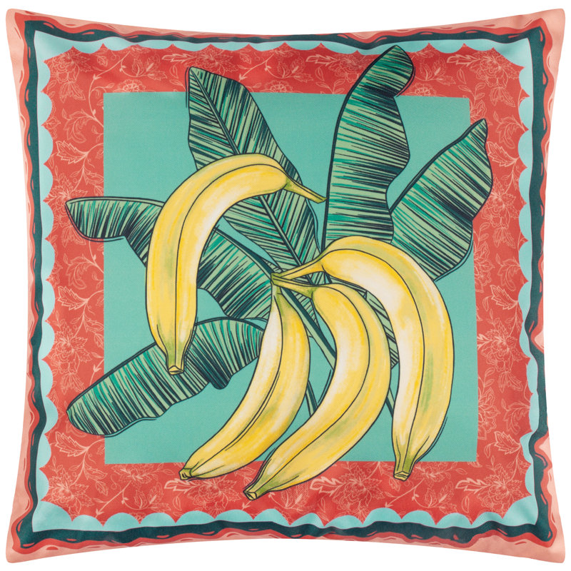 Anemone Bananas Indoor / Outdoor Floral Red Square Throw, Polyester