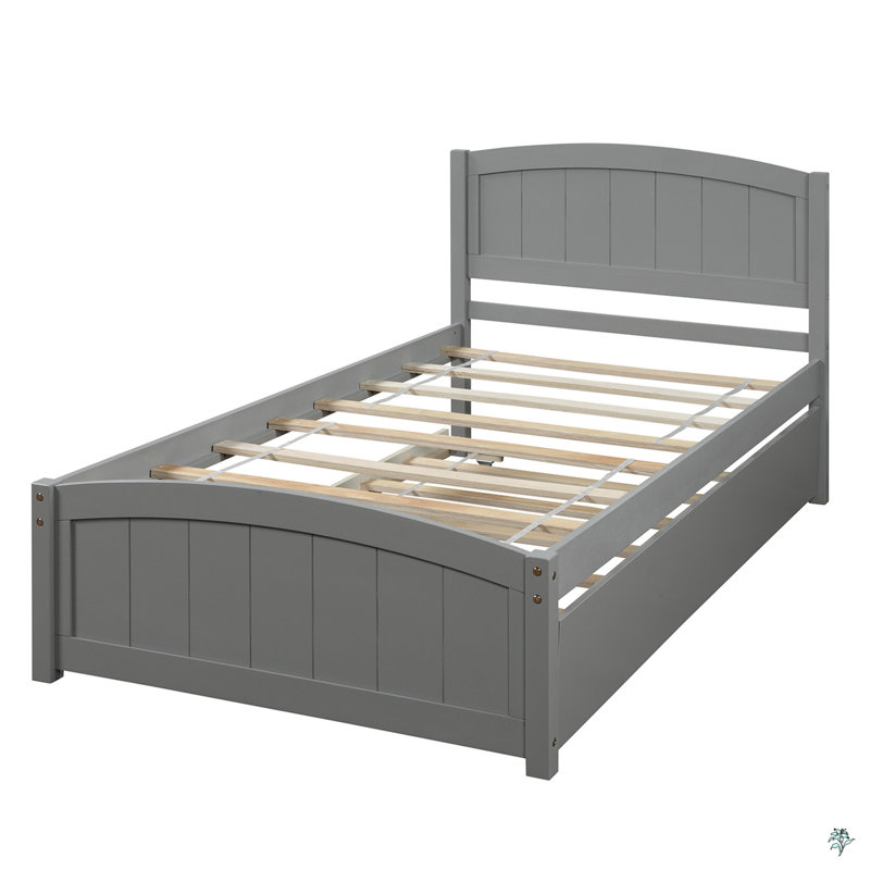 Twin Size Platform Bed With Trundle, Gray