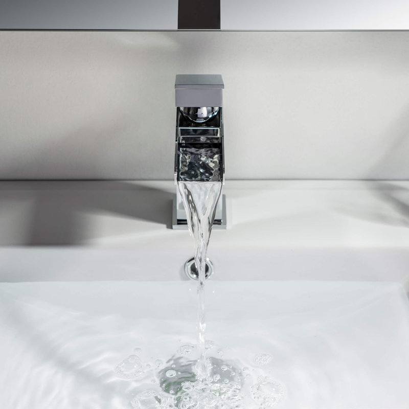 Waterfall Single-Hole Single-handle Bathroom Faucet, Chrome, With Drain Assembly