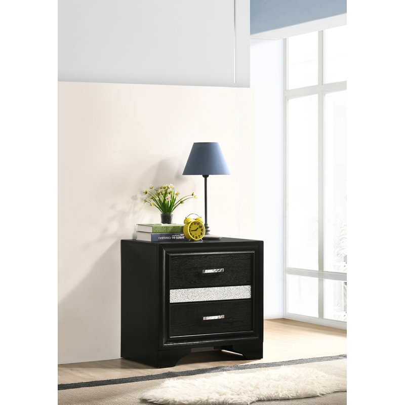 Table de chevet 2 tiroirs Ashmitha, Noir