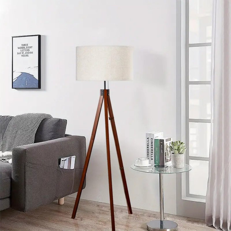 Modern Tripod Floor Lamp With 9W Bulb Linen Shade And Chain Switch For Living Room Bedroom Home Deco