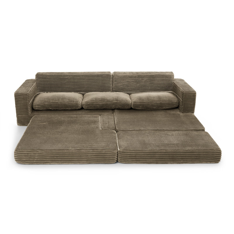 Siège du canapé droit, canapé modulaire en forme de L, canapé modulaire compressé en velours côtelé de style minimaliste moderne, déplié en lit, chambre à coucher, canapé compressé confortable - Design économe en espace - brun