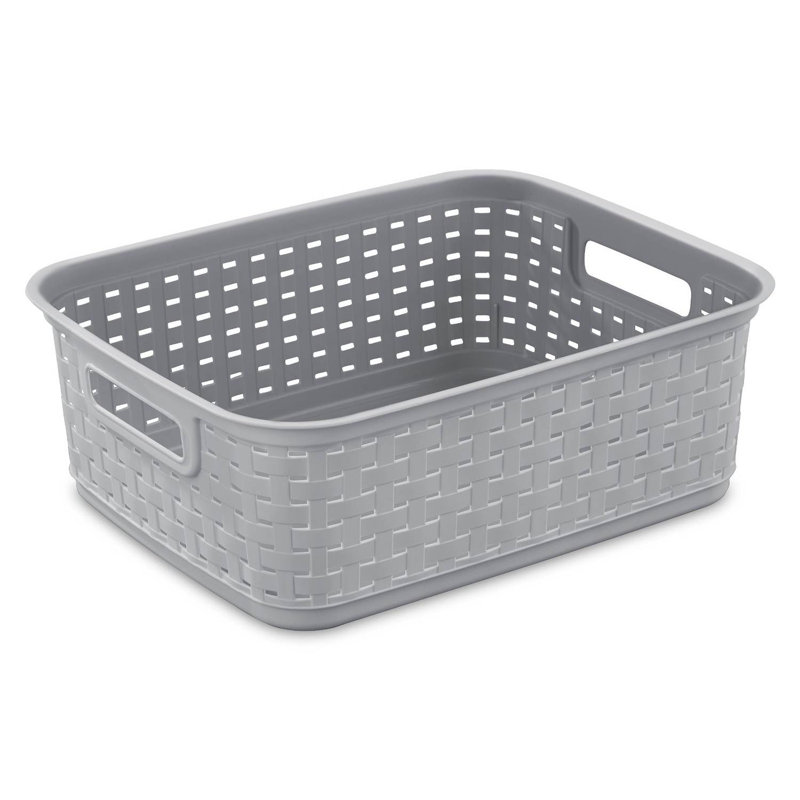Sterilite Wicker Weave Plastic Laundry Hamper Storage Basket, Gray, 5.5" H x 12" W x 15" D, 12 Pack