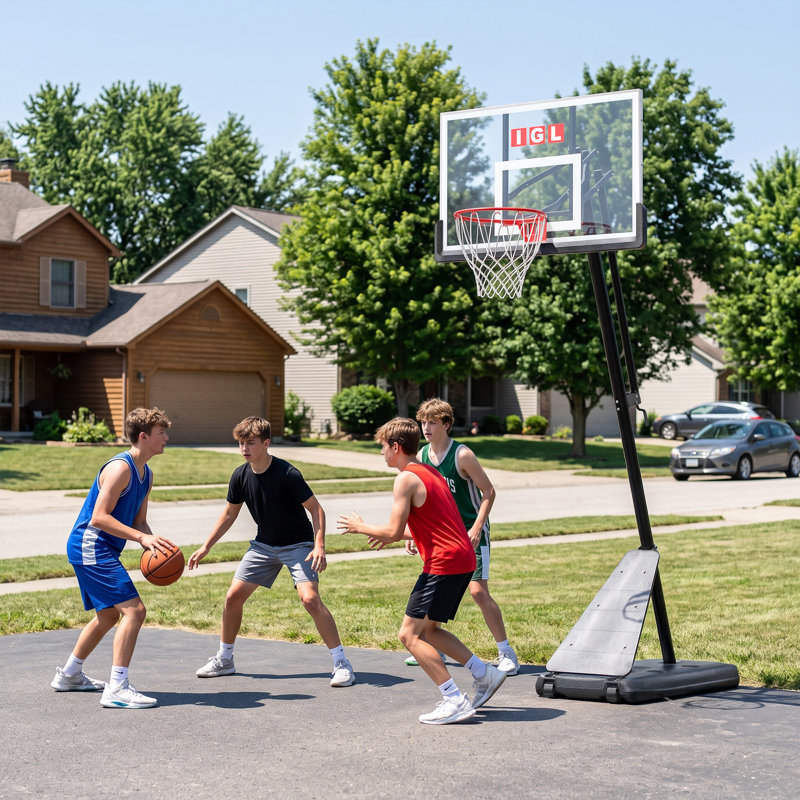Cerceau de basketball portatif à hauteur ajustable pour l'extérieur de l'IGL, panneau en polycarbonate de 7,5 à 10 pi ， 52 pouces pour les jeunes et les adultes, pour l'allée et la cour arrière - gris