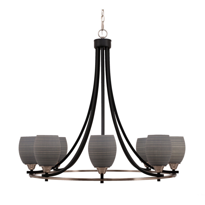 Lustre 8 lumières avec verre 5 "Paramount, Matrice grise, Noir mat/nickel brossé