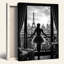 «Ballerina In Paris Eiffel Tower View», reproduction d'art sur toile tendue en noir et blanc, ensemble de 1-1227709155